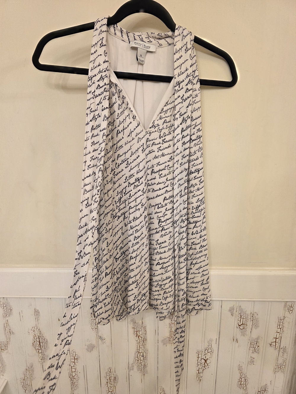 White House Black Market White Halter Camisole with Black Script